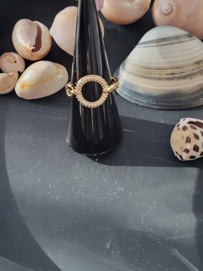 Bague ouverte acier inoxydable et zircon Rond Dorée - photo numéro 5