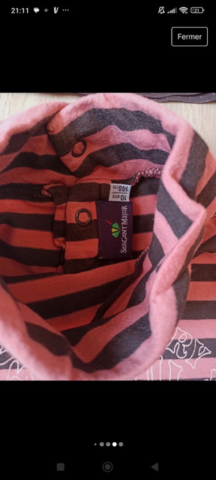 2 cols roulé marron rose pois rayures sergent major 10 ans - photo numéro 6