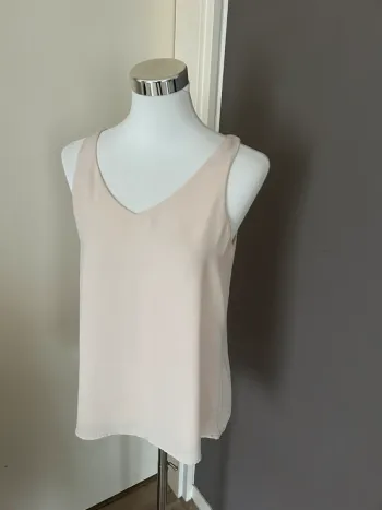 Vintage dressing, top, débardeur haut blouse sans manches beige, femme, taille 40/L