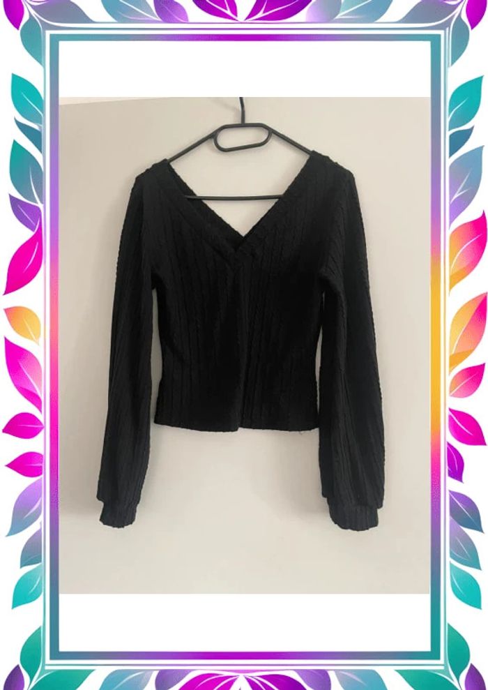 Blouse noir côtelé SHEIN S