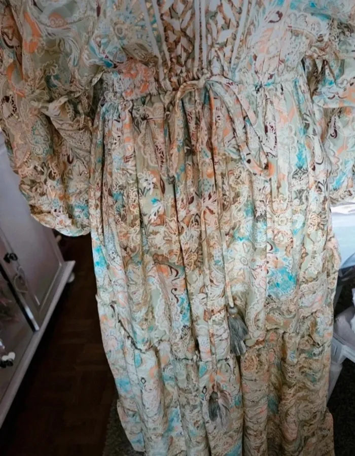 Robe bohème longue en soie vert multicolore Taille 40 Neuve - photo numéro 4