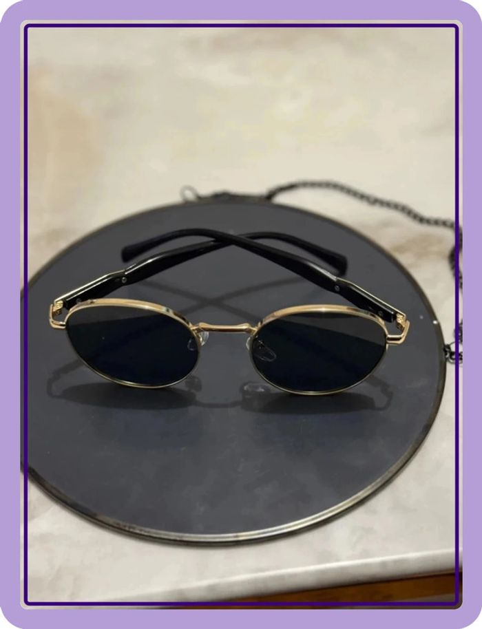 Lunette de soleil ronde noire dorée - photo numéro 4