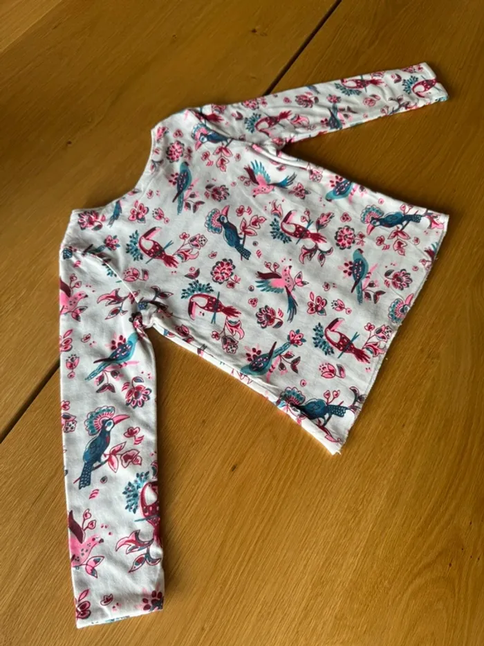 Teeshirt ML réversible un côté fond blanc oiseaux et fleurs, l’autre marinière - Taille 4 Ans - photo numéro 8