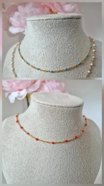 Lot de 2 colliers ras du cou : 1 turquoise + 1 rouge