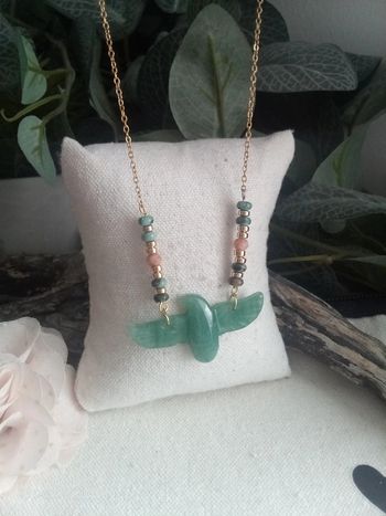 Collier bohème aigle totem en pierre d'aventurine