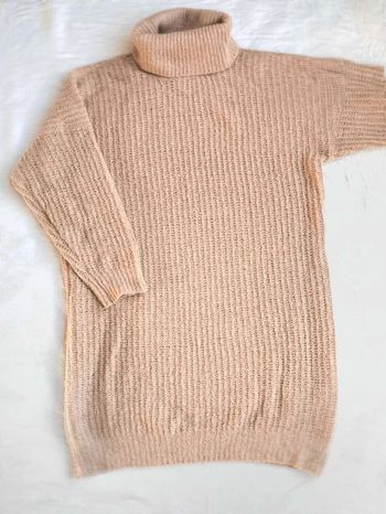 Robe pull  en  laine  beige  oversize  col roulé  cocooning  chaude  hiver  Only  L  40