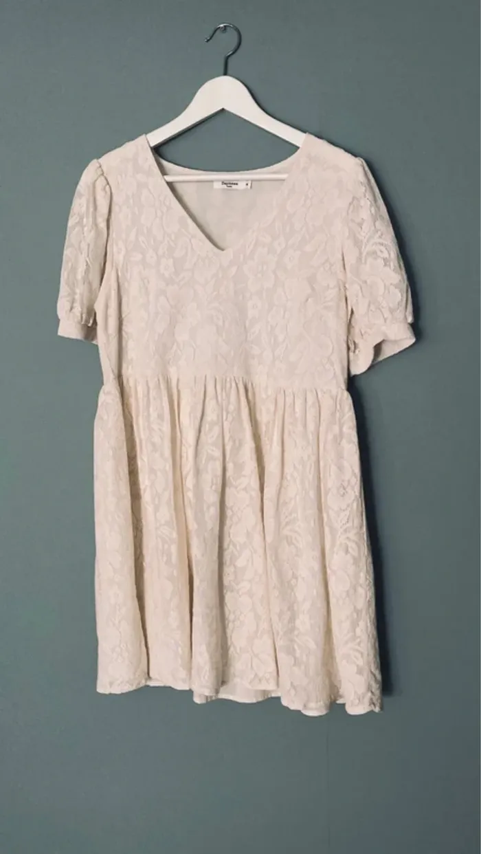Robe Évènement Dentelle Manches Courtes Blanc Cassé S