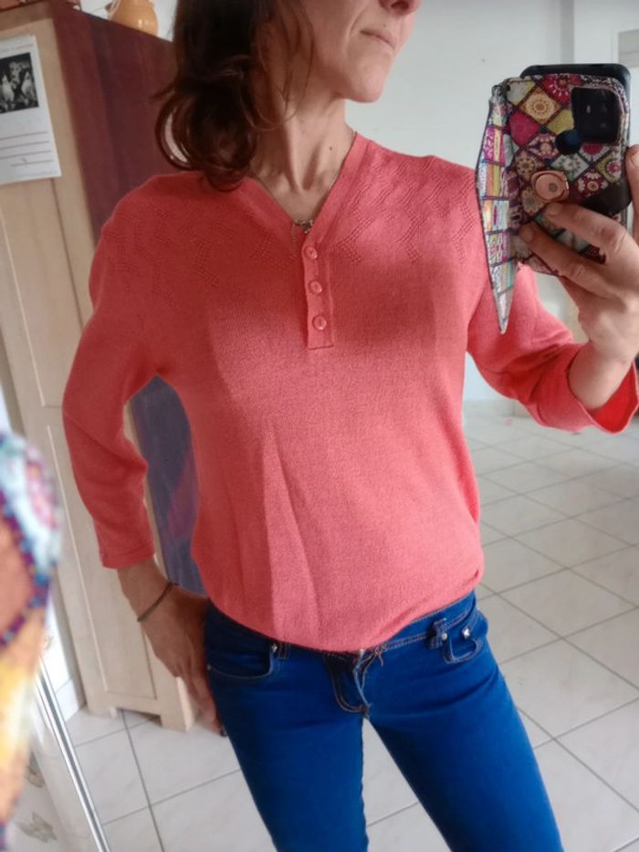 Pull femme 40 rose mailles fines c81 - photo numéro 2