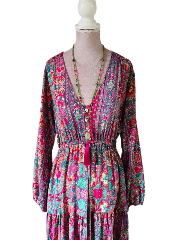 🩵🌸Magnifique robe longue bohème soie neuve avec étiquette Made in India fairycore Silk maxi dress🌸🩵 - photo numéro 6