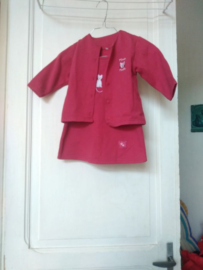 Superbe ensemble robe et gilet motif chat