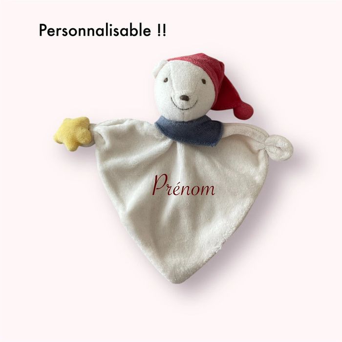 Peluche doudou plat 18cm ours blanc très bon état - photo numéro 5