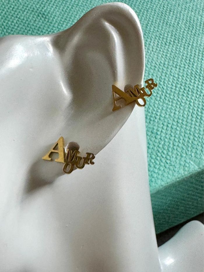 Paire de boucles d’oreilles Amour acier inoxydable or neuve - photo numéro 6