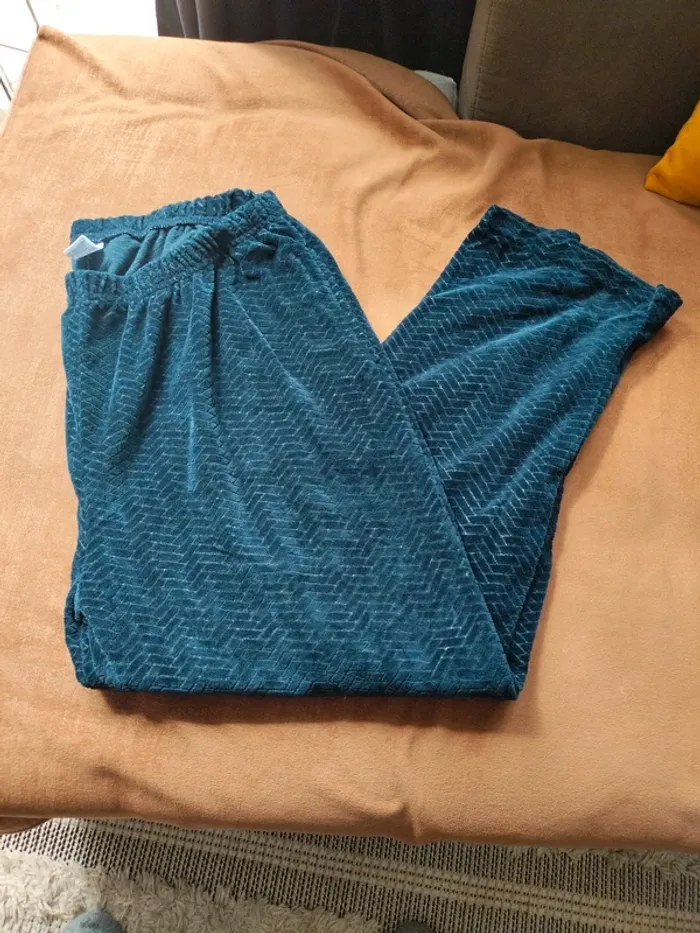 Pantalon pyjama velours bleu t 48/50