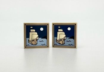 Lego Accessoires Modular : Lot de 2 Tiles 2x2 Tableau d’un Bateau vogant sous la Pleine Lune - NEUF