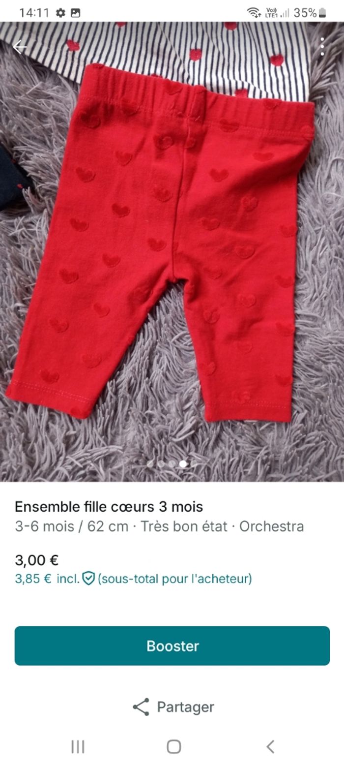 Ensemble avec cœurs fille 3 mois - photo numéro 3