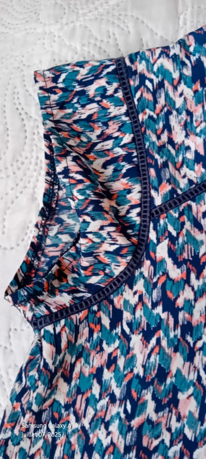 Blouse manches courtes col V imprimé coloré chevrons femme M rue des abesses - photo numéro 19
