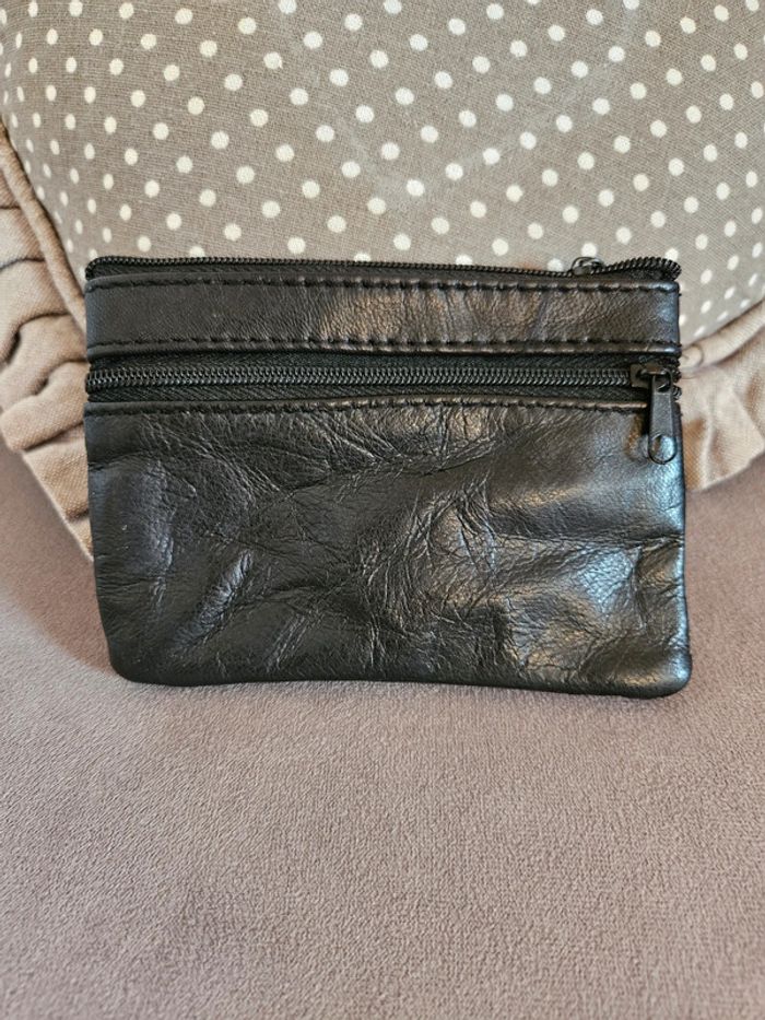 Porte monnaie noir en cuir vintage - photo numéro 2