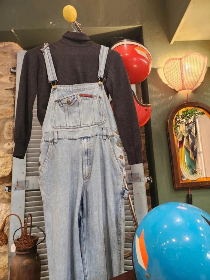 Salopette vintage en jean coton brut 100% taille m L - photo numéro 2