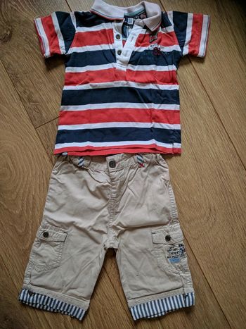 Ensemble bermuda long + polo beige rouge bleu Sergent Major - 18 mois