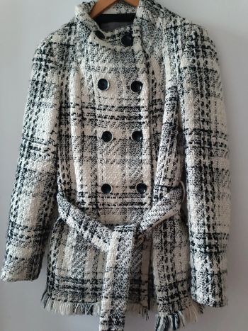 Veste/manteau col officier ZARA - tweed - crème - taille M - neuve