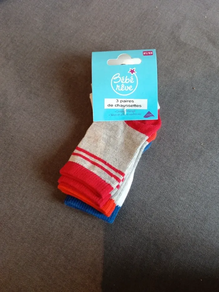 Lot de 3 paires de chaussettes neuves 21/23