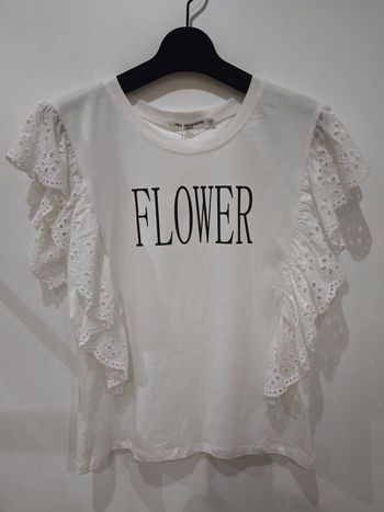 T-shirt blanc Flower Manches volants dentelle
