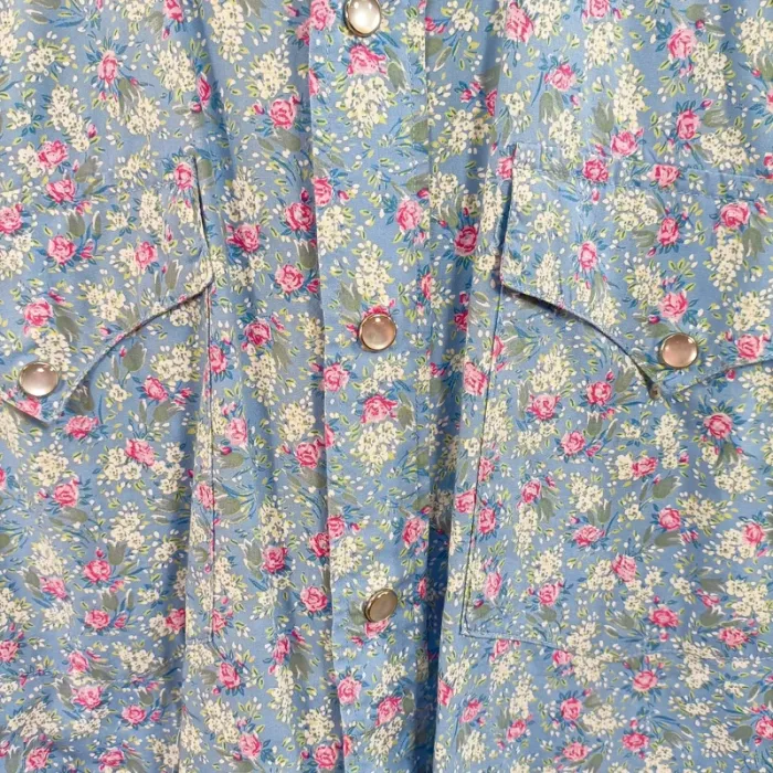 Chemise vintage fleurie Cordovan taille L bleu ciel à fleurs roses coupe droite A1496 - photo numéro 5