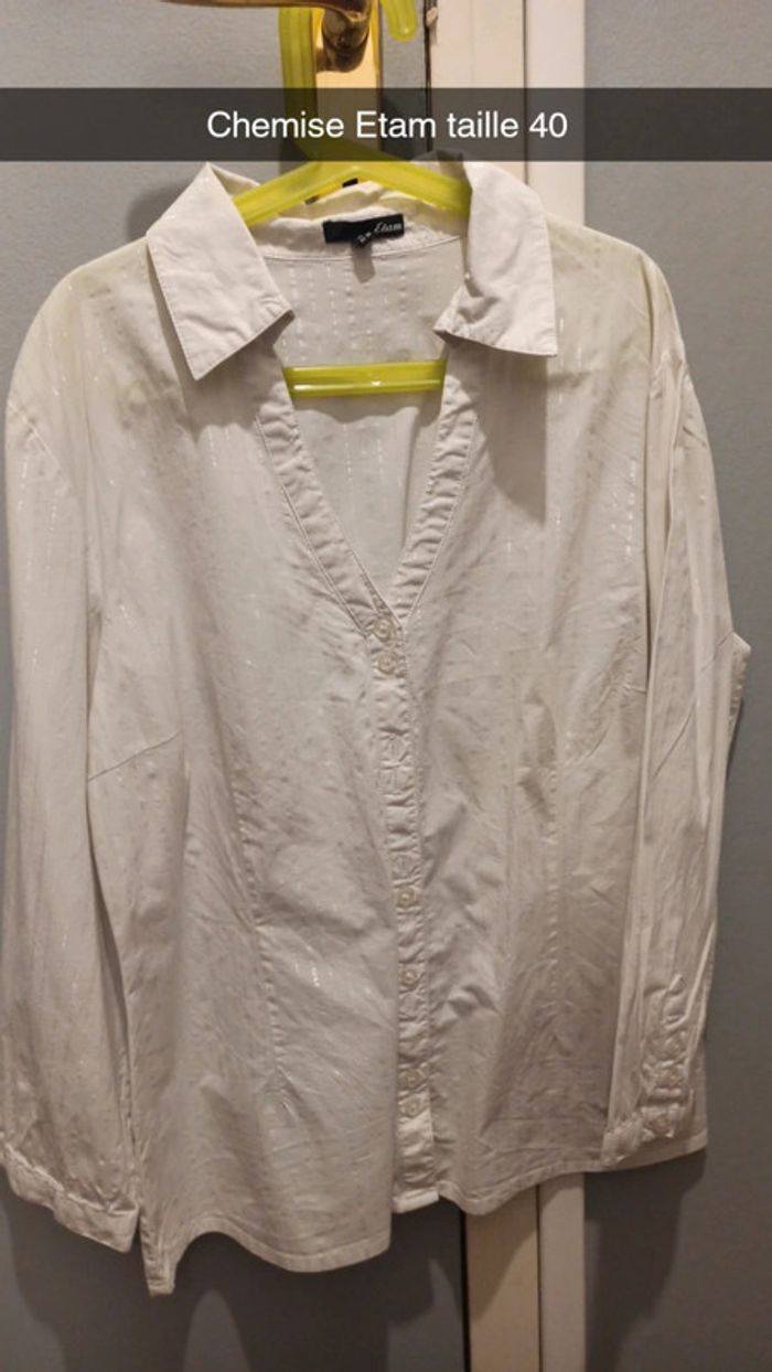 Chemise femme blanche à rayures argenté taille 40 marque Etam - photo numéro 2