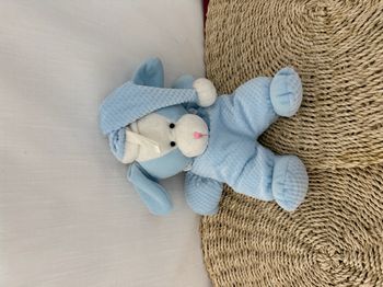 doudou vintage chien bleu blanc bonnet gipsy