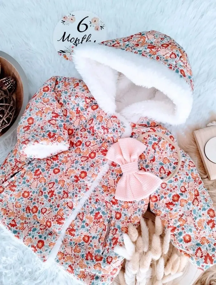 Manteau réversible fourrure et fleurie et bandeau cheveux sergent major fille 6 mois 🎀 - photo numéro 4