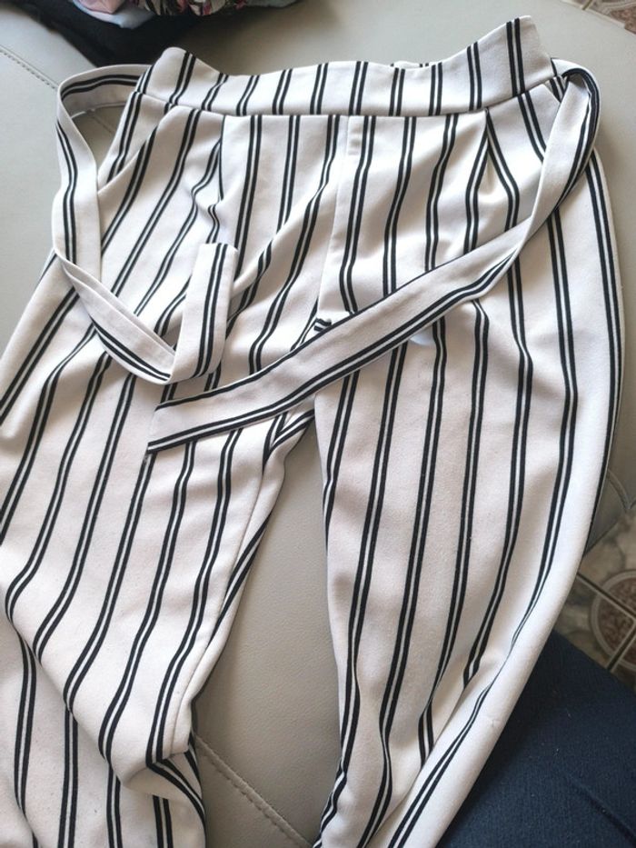 Pantalon made in italy blanc rayures noires doubles