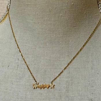 Collier réglable acier inoxydable or happy étoile cristaux