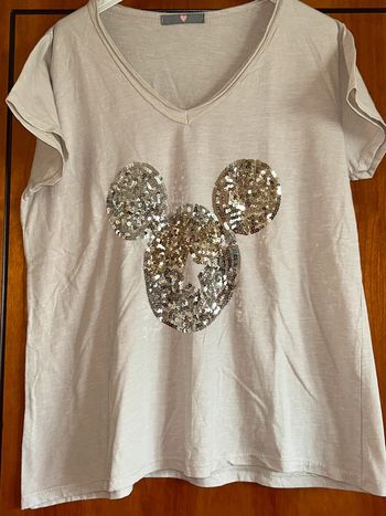 T-shirt beige col v taille unique