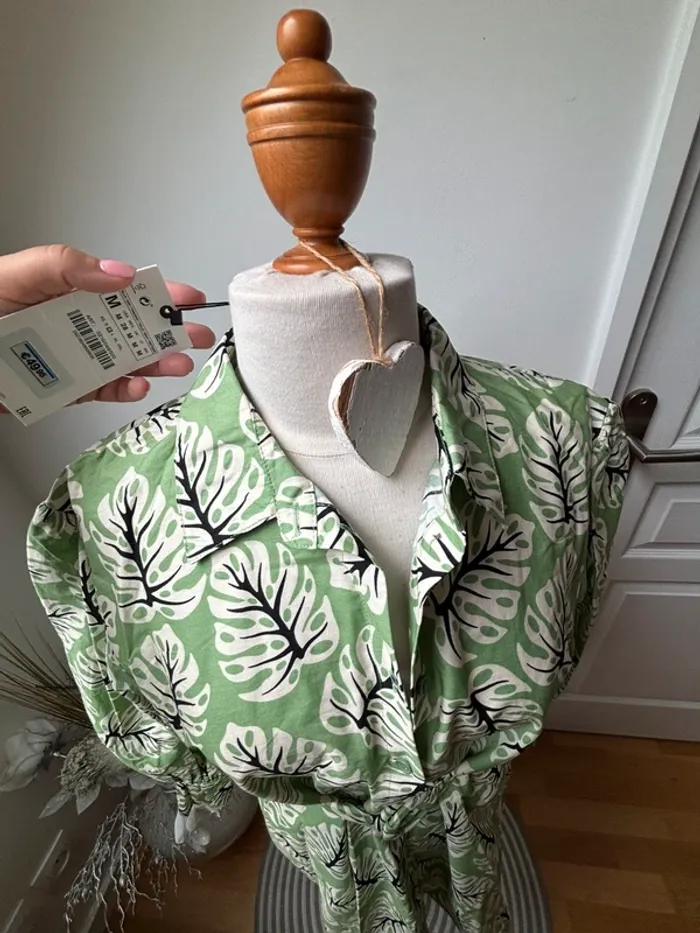 🌿 Robe chemise imprimé feuillage vert tilleul  – Zara – Modèle Olivia Neuve avec étiquette - photo numéro 10
