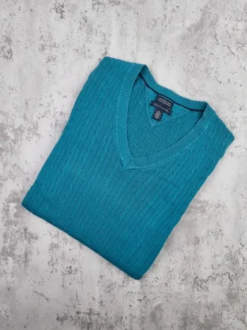 Pull torsadé col V Tommy Hilfiger bleu turquoise, XL Femmes
