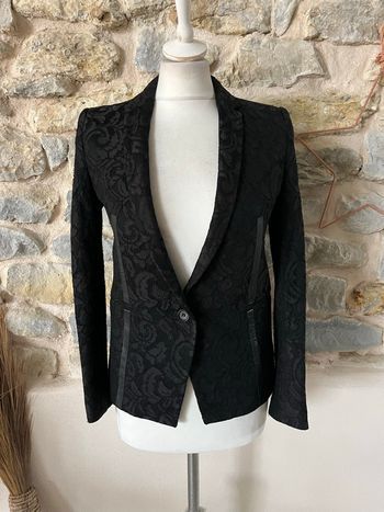 Veste blazer noire cuir et dentelle the Kooples XS 