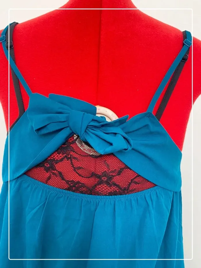 Robe volant bleu canard et dentelle noire Camaïeu - photo numéro 4