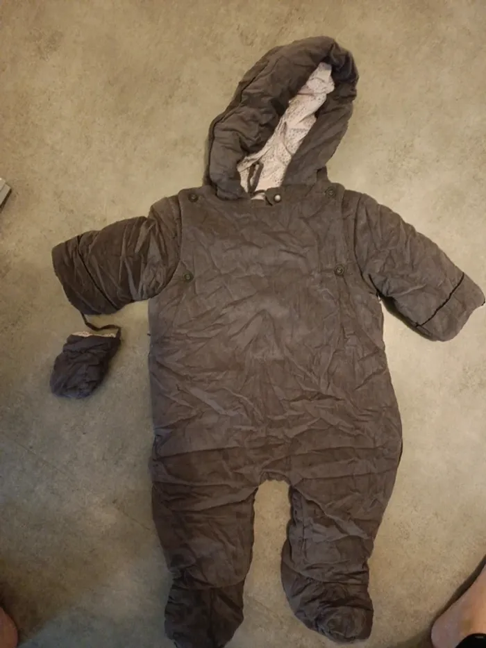 Combinaison hiver velours gris Jacadis 6 mois