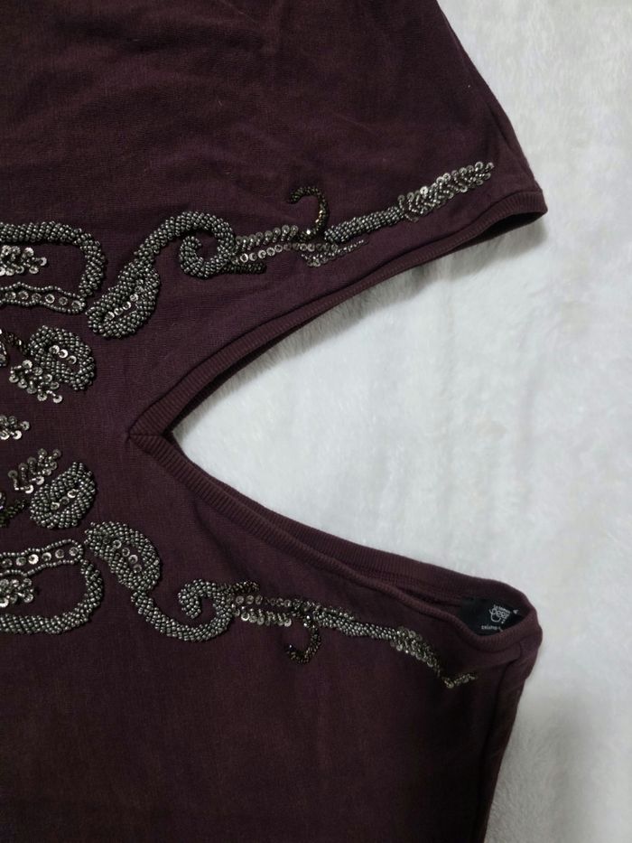 Pull col v dos nu rouge violet - photo numéro 4
