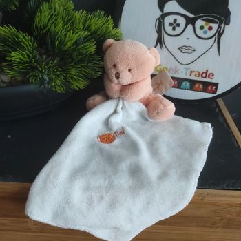 doudou Ours mouchoir baby nat Orange Blanc Rond Peluche