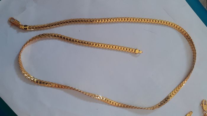 Parure maille tresser plaquer or 18k 750 bracelet +COLLIER - photo numéro 2