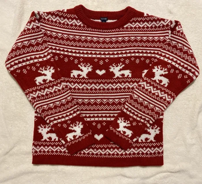 Pull Rouge & Blanc à Motifs Hivernaux – Kiabi – Taille 12 ans