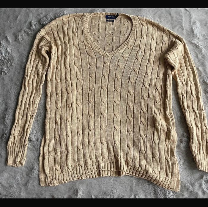 Pull col V Ralph Lauren beige taille S - photo numéro 2