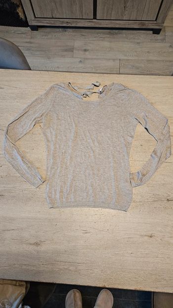 Pull léger à manches longues, beige foncé, avec bord brillant, Camaieu, taille 2 (38/40), peu mis