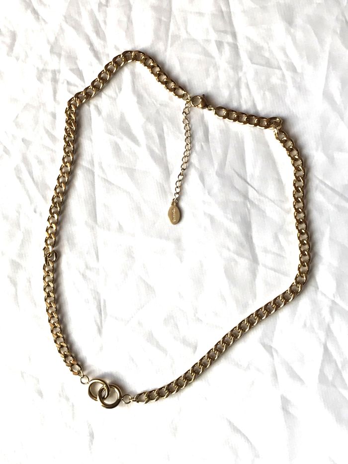 Collier Pendentif Cercles Anneaux Double Maillons Torsadés Chaîne Bijou Doré Fantaisie Hommes Femmes - photo numéro 2