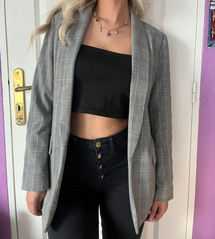 Veste blazer carreaux gris cache cache - photo numéro 2