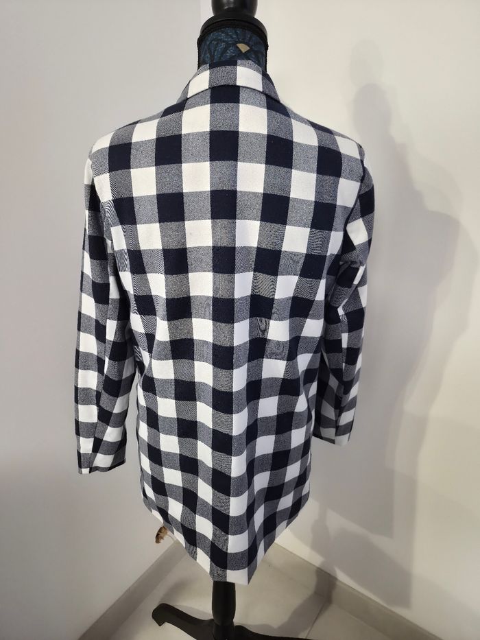 Veste mi-longues blanche à carreaux bleu, Lefties, taille M. - photo numéro 3