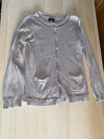 Gilet beige marron doré fille 8 sergent major sequins fin léger