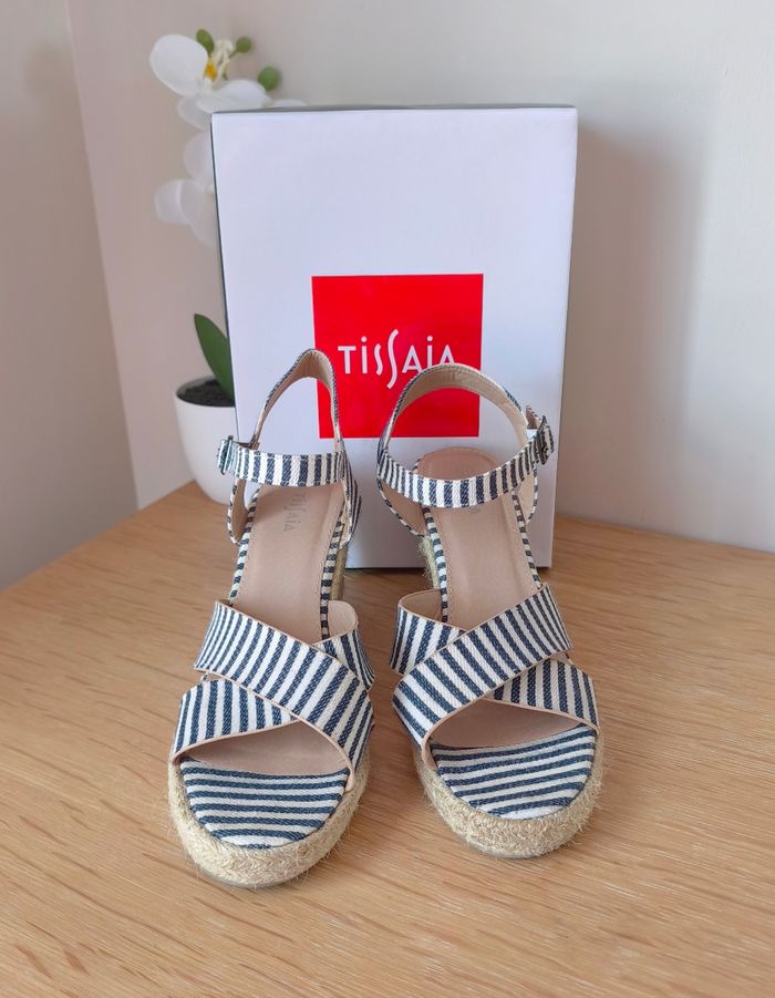🌺 Sandales compensées - Marine/Écru - Tissaìa - P41 🌺 - photo numéro 2