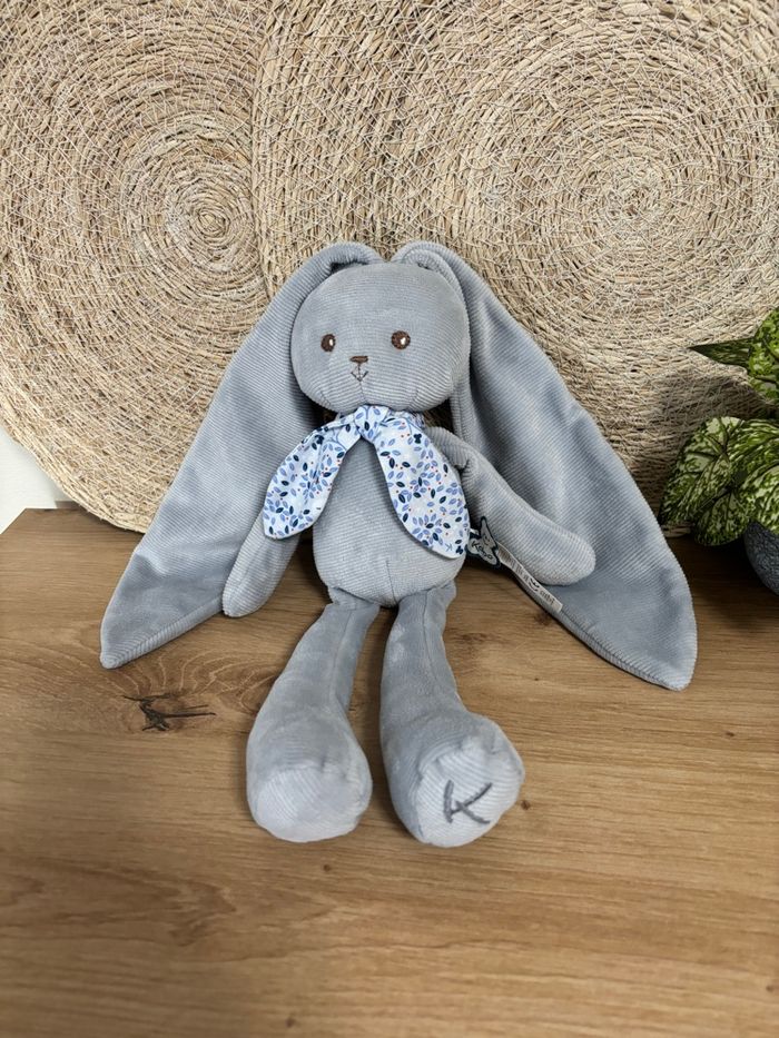 Doudou grand lapin lapinoo bleu velours kaloo 32 cm - photo numéro 4